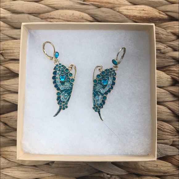 Turquoise and Gold Butterfly Earrings - Picture 1 of 4
